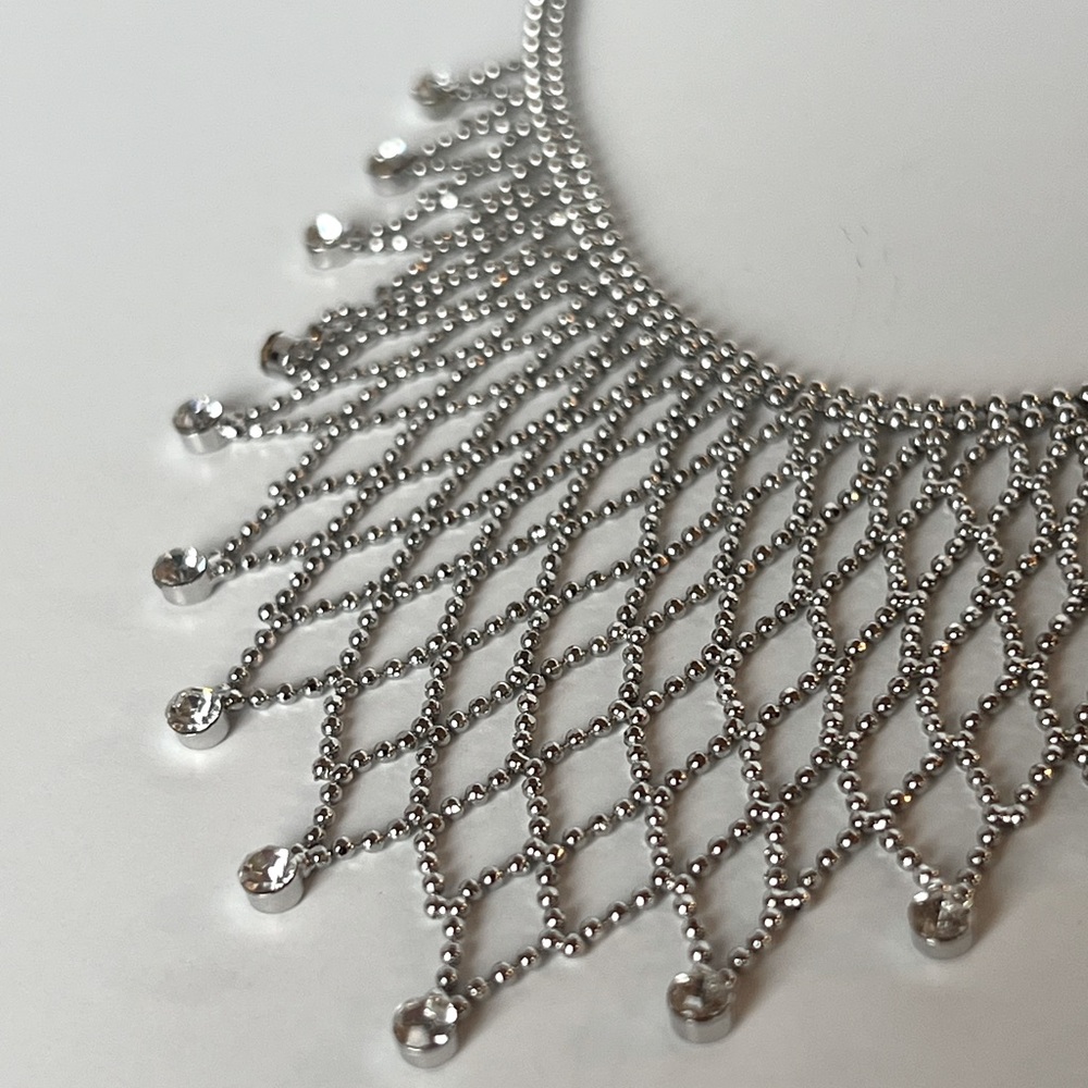 Vintage Seed Bead Crystal Weave Bib Necklace